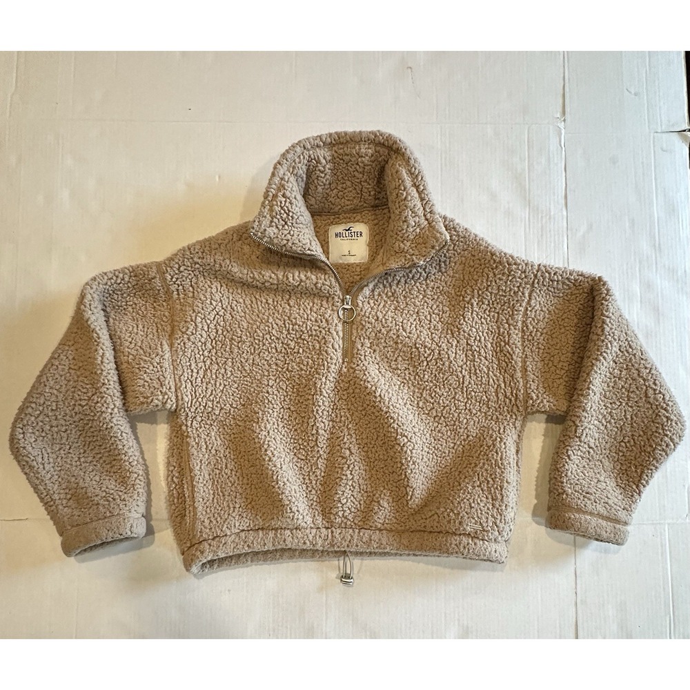 Hollister Sherpa Quarter Zip Fleece Pullover Tan Brown Size Small